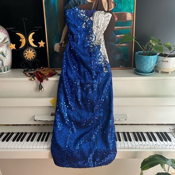 Night Moves Strapless Royal Blue Sequin Dress 9/10 - Picture 6 of 16